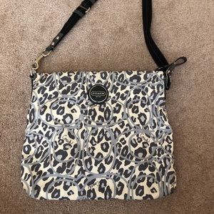 Gray cheetah coach purse
